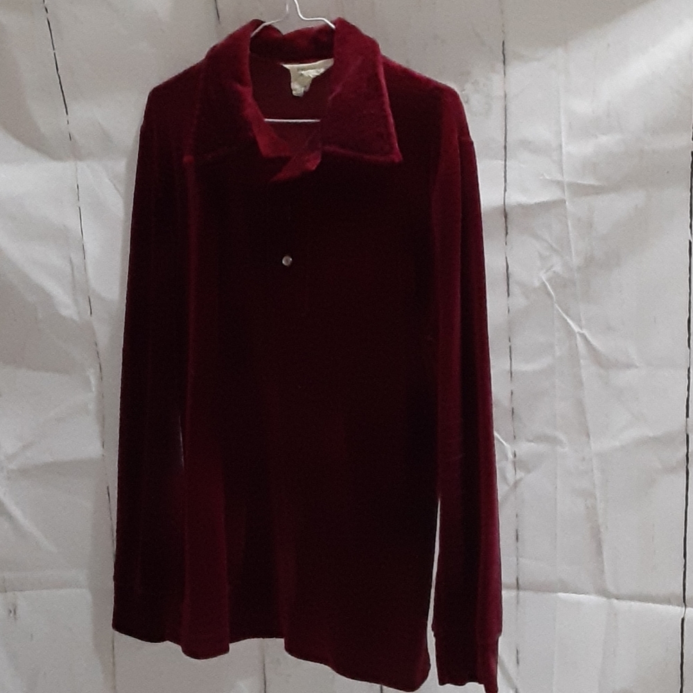 Mens Meduim Vintage Maroon Velour Long Sleeve